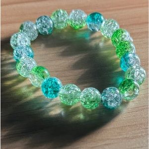 Verdant Grove Crackle Glass Beads Bracelet (Handmade Jewelry)